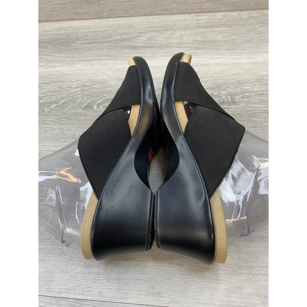 Umberto Raffini Nolce Black Elastic Crisscross Wedge Sandals Slides Women's 9.5